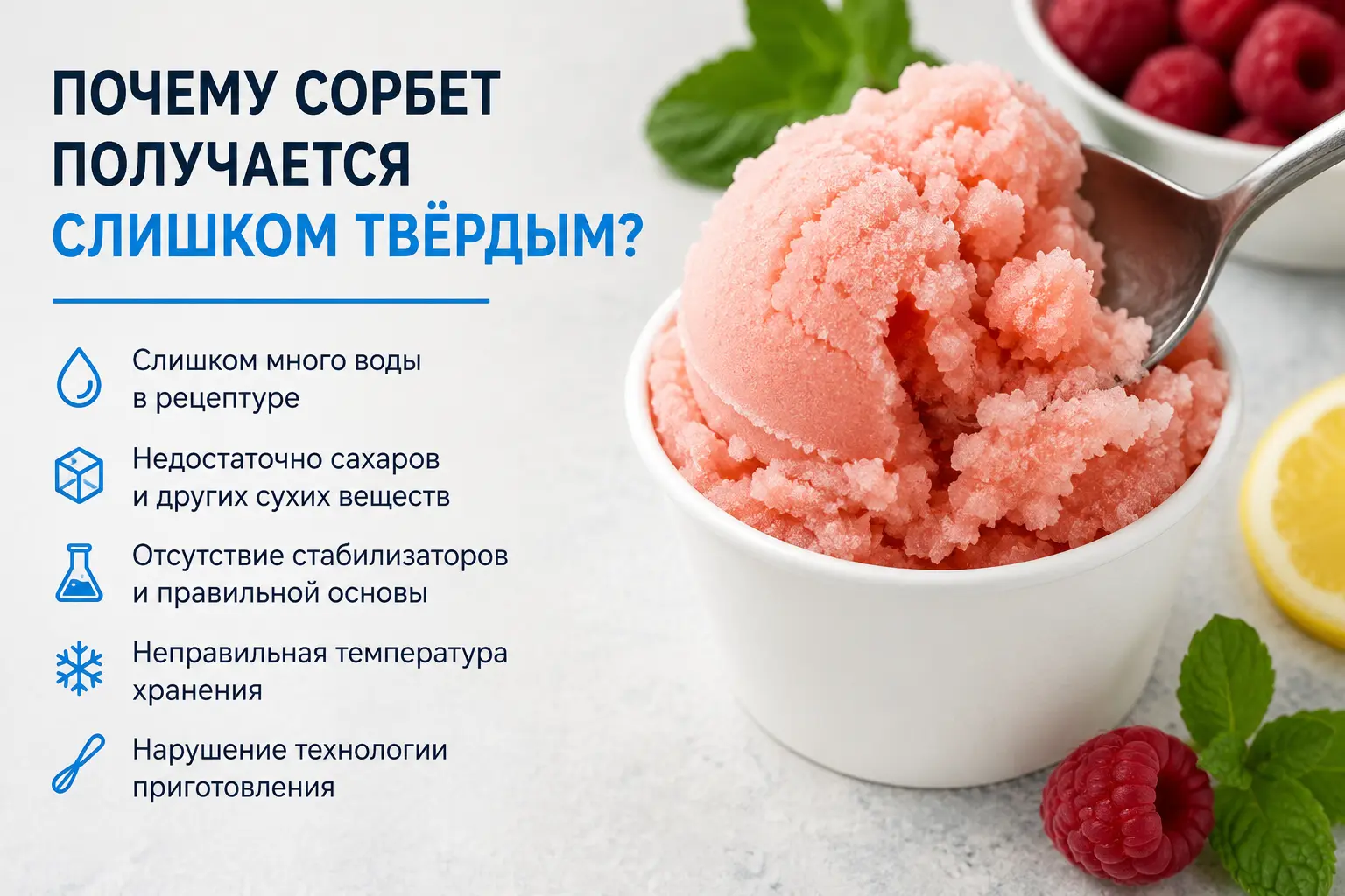 Почему сорбет получается слишком твёрдым